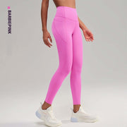 High waist yoga pants in vibrant pink for women, perfect for yoga, gym, and casual wear, crafted for comfort and performance.