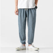 Full-Length Cotton Linen Pants for Men – Navy Blue