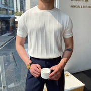 White summer short sleeve knitted t-shirt for men