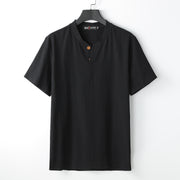 Cotton linen loose half sleeve shirt black color