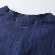 Navy blue oversized linen shirt with slit hem