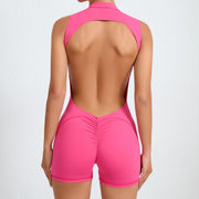 Slim Fit Women's Workout Jumpsuit - Rose Red