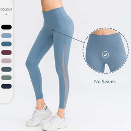 Butt lifting workout leggings for women in blue, showcasing seamless design and high-waisted fit for comfort and style.