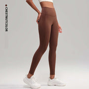 High waist yoga pants for women in chestnut color, perfect for yoga, gym, and casual wear.