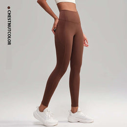 High waist yoga pants for women in chestnut color, perfect for yoga, gym, and casual wear.