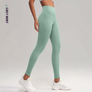 High waist grey mint yoga pants for women, showcasing a sleek fit ideal for workouts and casual wear.