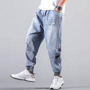 Loose Fit Harem Pants Light Blue Front View