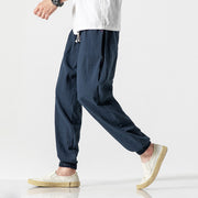 Full-Length Cotton Linen Pants for Men – Navy Blue