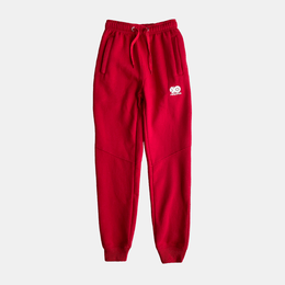 Men's red fleece trousers with drawstring waist and pockets, perfect for outdoor activities and relaxation.