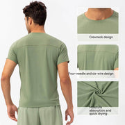 Men's Loose Fit Quick-Dry Running T-Shirt features crewneck design, moisture absorption, and quick drying capabilities.