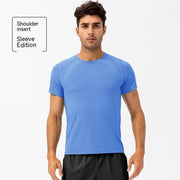 Men's loose fit quick-dry running t-shirt in blue, designed for comfort and movement during workouts.