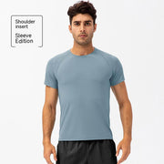 Men's loose fit quick-dry running t-shirt in blue, perfect for workouts and outdoor activities, designed for comfort and breathability.