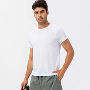 Men's loose fit quick-dry running t-shirt in white, perfect for workouts and athletic training.