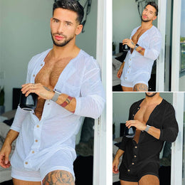 Men's Tight-Fitting Sleepwear - Cotton Top Short Comfortable