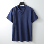 Navy blue oversized linen shirt with slit hem