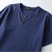 Navy blue oversized linen shirt with slit hem