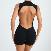 Sleeveless Back Hollow Yoga Jumpsuit - Black