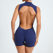 Yoga Jumpsuit with Open Back - Navy Blue