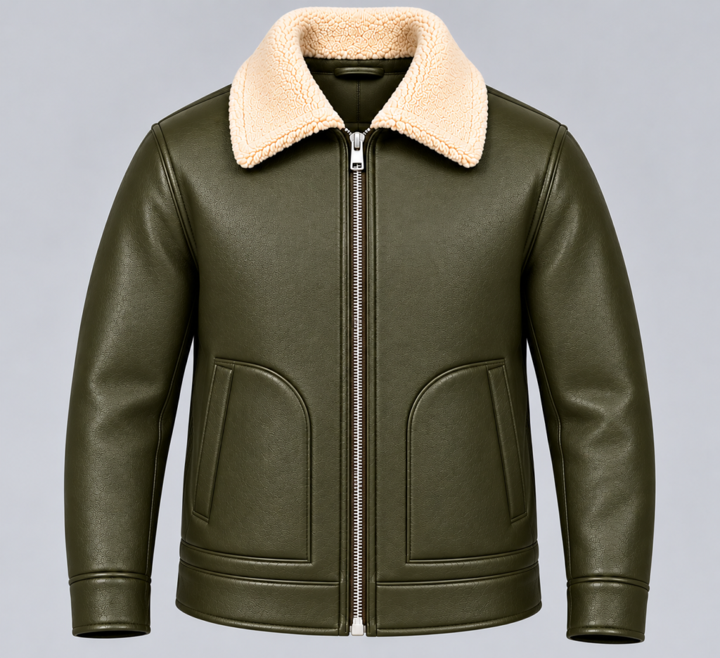olive green real leather aviator jacket