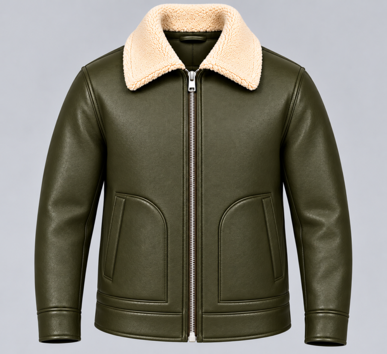 olive green real leather aviator jacket
