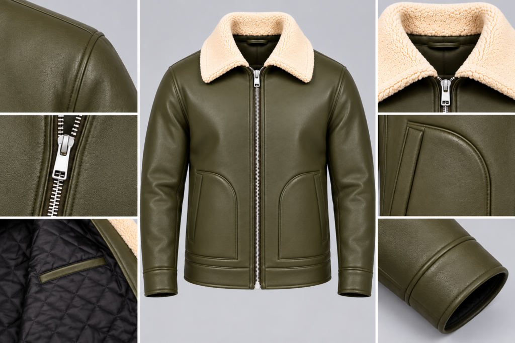 olive green real leather aviator jacket