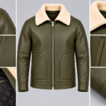 olive green real leather aviator jacket