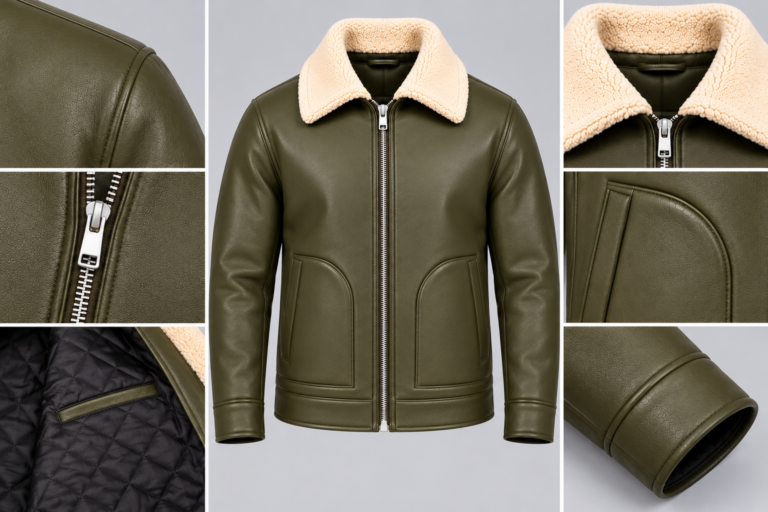 olive green real leather aviator jacket