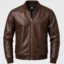 PRIME GEAR Men's Brown Real Leather Bomber Riding Jacket - Front View